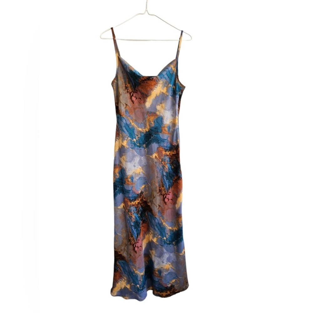 New Micas multi-color Petite Marble Print Cowl Neck Midaxi Dress